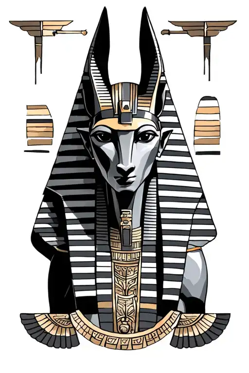 Anubis With Egyptian Background Black Grey