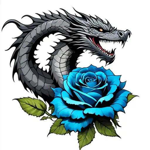 Wrapped Dragon Spitting Out A Blue Rose Forearm