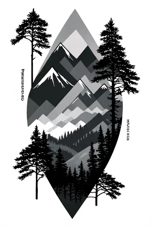 Geometric Arm Sleeve With Pine Tree Design With Mountains And Nature