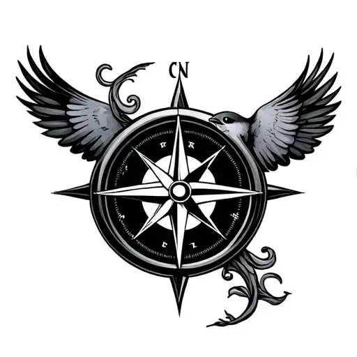 Compass And Sparrow Flying