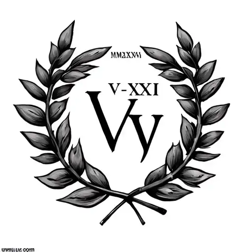 Laurel Wreath On Collarbone Men's With Vi-xiv-mmxxiv On Chest