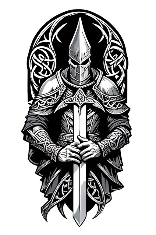 Coverup Celtic Knight Holding A Sword