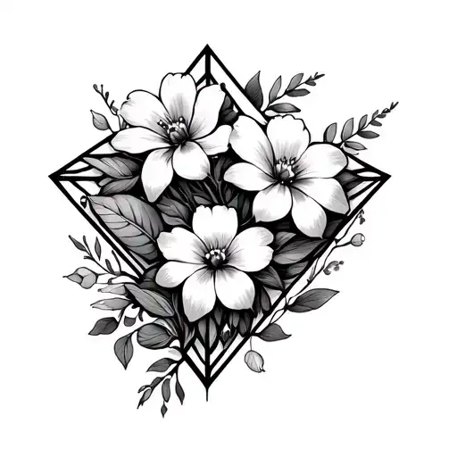 Flowers In A Diamond Shape With Geometric Components