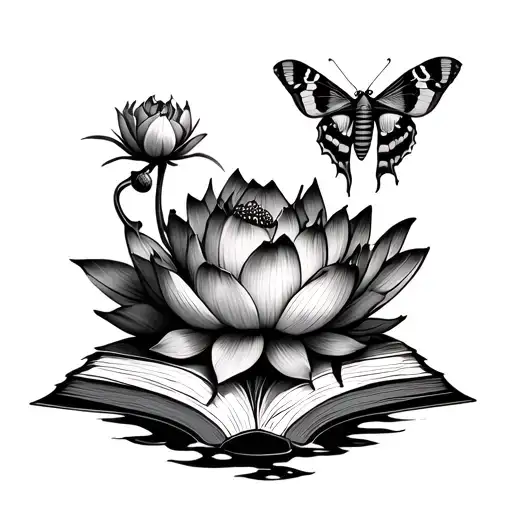 Lotus Flower With Book And Moth