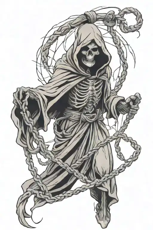 Grim Reaper Pulling A Noose Wrapped Around Wrist