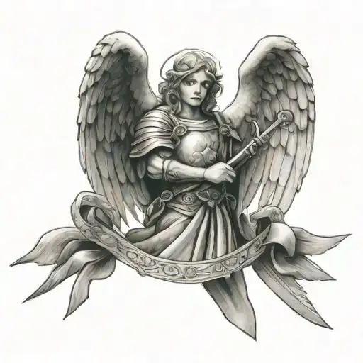 Guardian Angel Holding A Sword With Ribbon