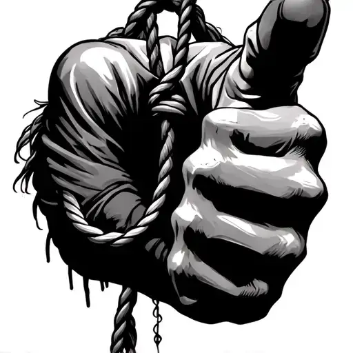 Man Hanging From A Noose With A Thumb Up In Dark Style