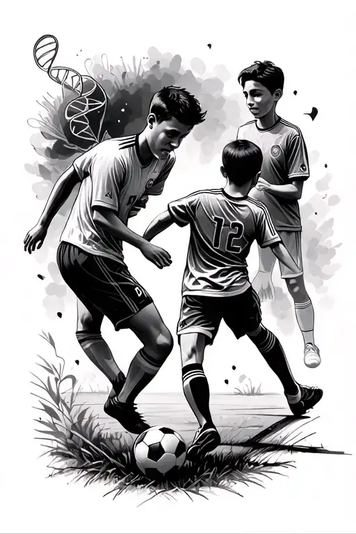 Two Brothers Playing Soccer With Parents Watching From Away With Dna Strand