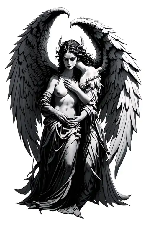 Angel And Demon Merged With Large Wings Made Entirely