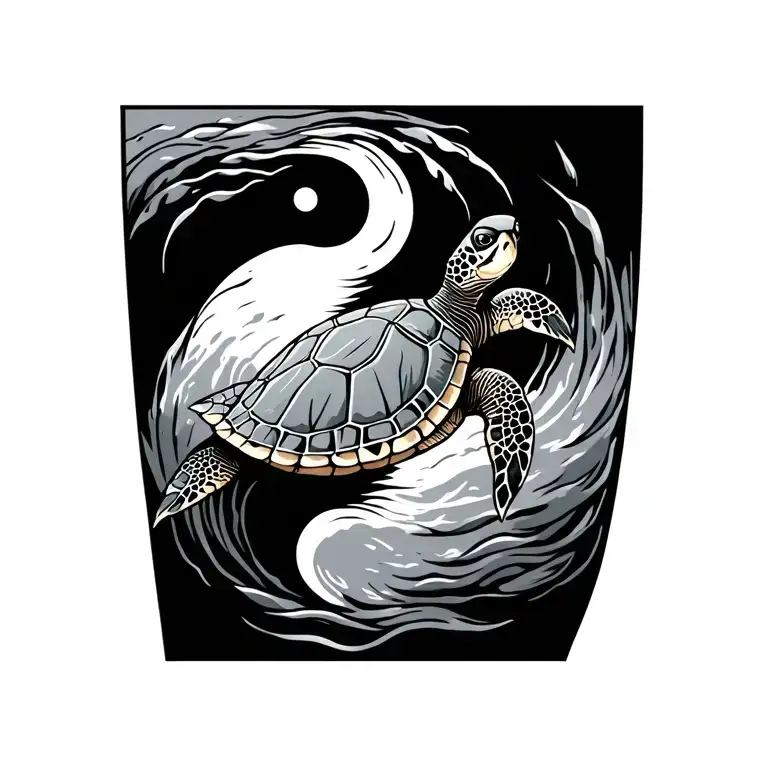 A Tattoo Combining A Sea Turtle And Paying Yang
