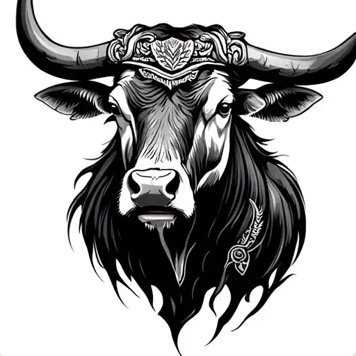 Intimating Ukrainian Themed Bull Head Back Tattoo Design