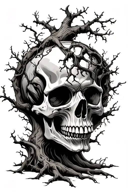 Skull Entangled In Poison Tree Growing
