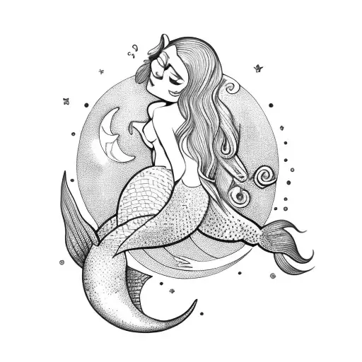 Mermaid With Moon On The Background