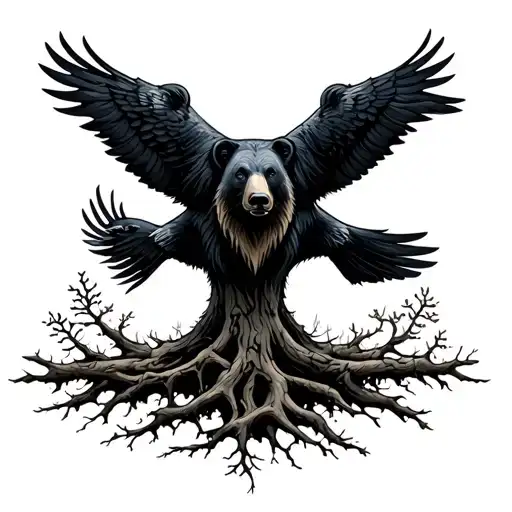 Bear In Woods Tree Of Life Deep Roots Ravens