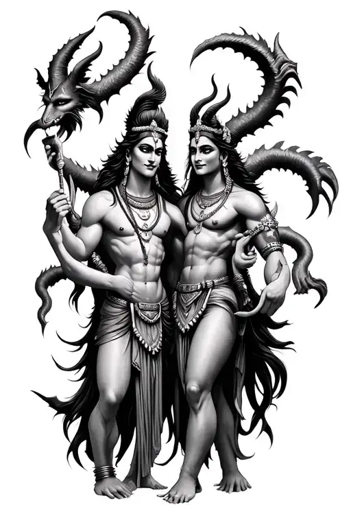 Shiva And Demon Holding