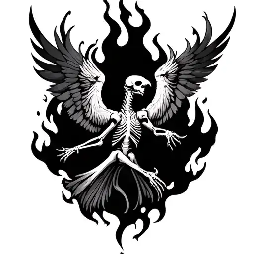 Skeletal Phoenix On Fire Rising