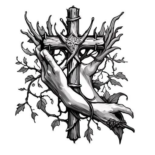 Vine Wrapped Around Forearm With A Cross Made Of Nails