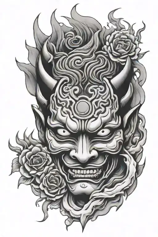 Hannya Mask With Sharingan Eye With Smoke Rising Background