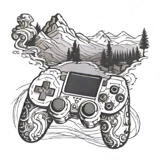 A Mountain Landscape With A Hidden Gaming Console Controller Integrated Into The Design