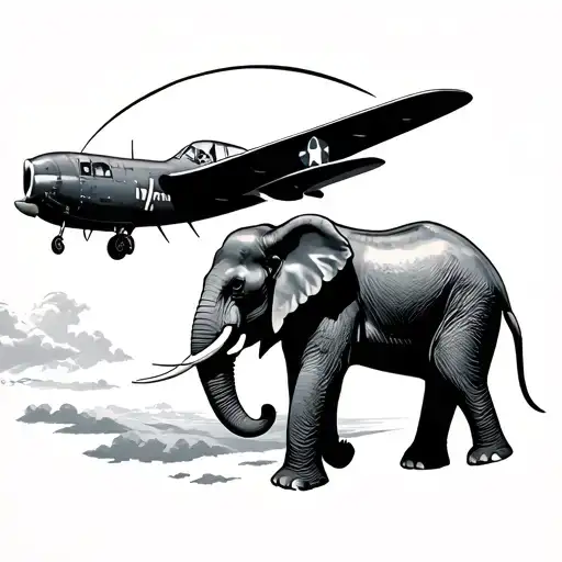Auster Plane Flying Over Elephant