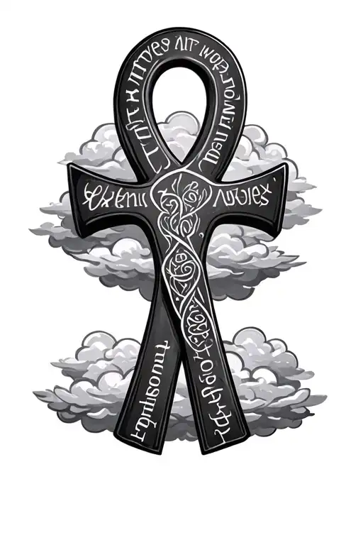 Ankh With Bible Quote Writing With Clouds Surrounding