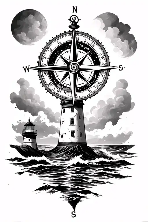 Compass And Lighthouse Shining