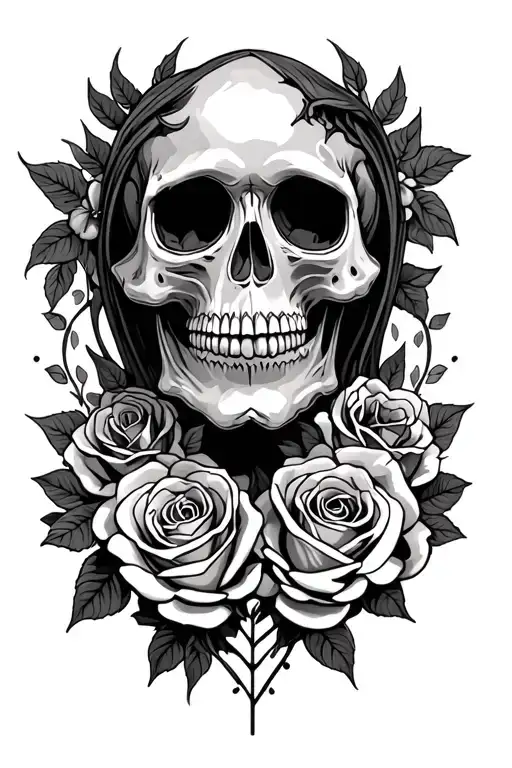 Santa Muerte Style Skull And Roses