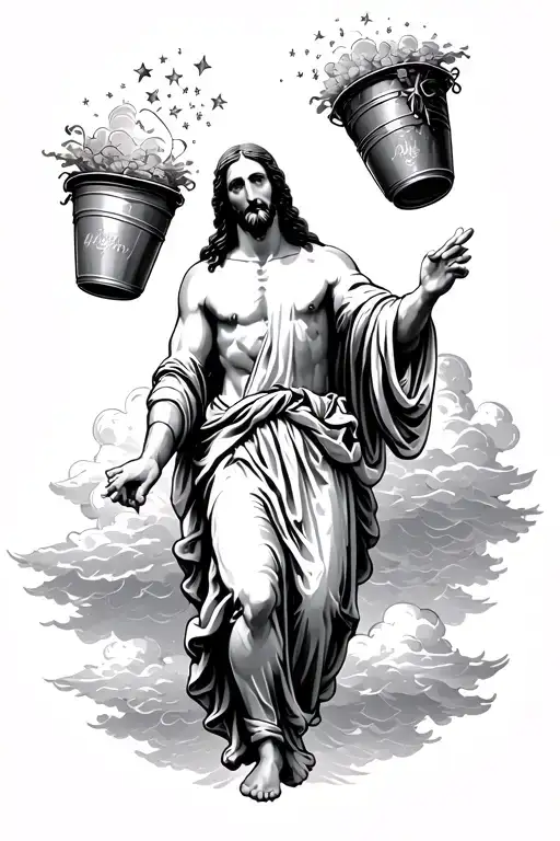 Clouds Heaven With Jesus Carrying Buckets Of Stars