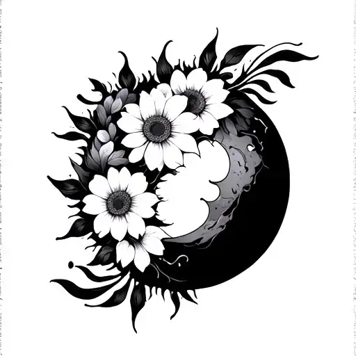 Vertical Delicate In The Center Of The Back Moon Sun Flowers