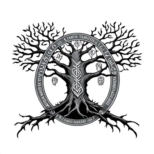 Norse Tree Of Life With Family Names Incorporated And Norse Gods In Background