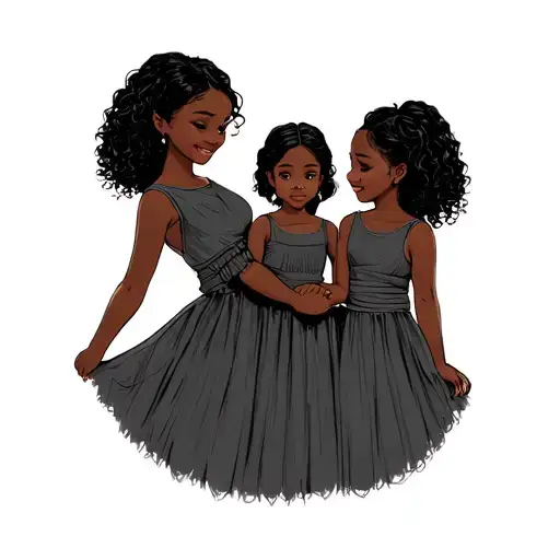 Black Mom And Daughters Holding Hands Holding