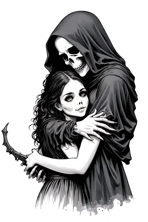 Grim Reaper Hugs Girl