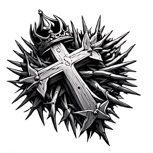 Cross Made Of Nails With Crown Of Thornes Wrapped Around