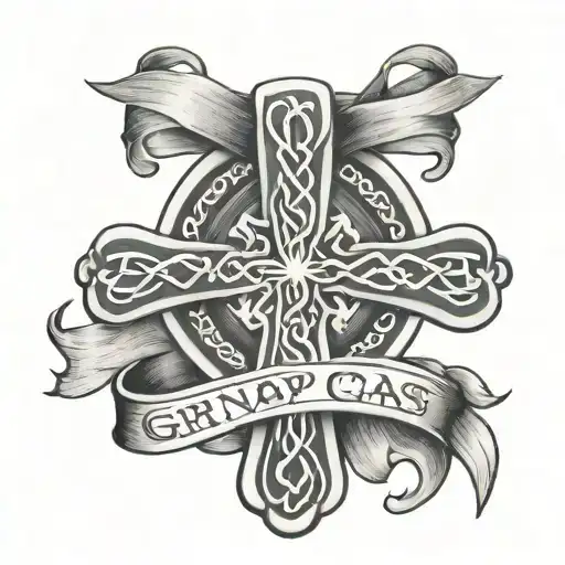 Celtic Cross With Ribbon On The Cross Saying Grandpa And Also Saying Until We Meet Again