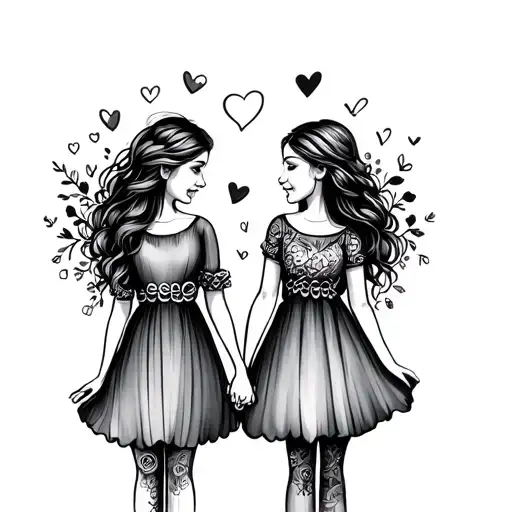 Mom And Daughters Holding Hands