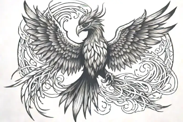 Phoenix With A Halo And Lightning Storm