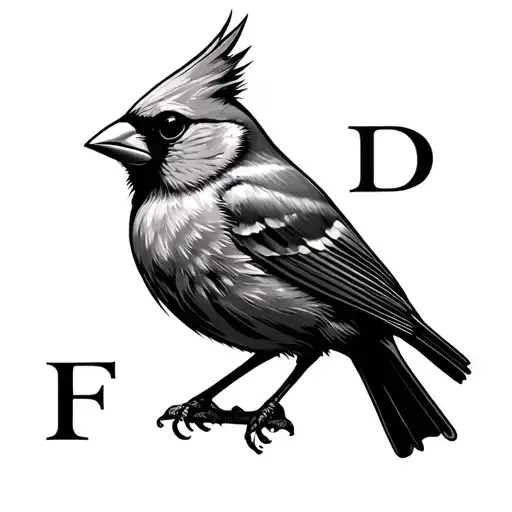 Cardinal Bird With Letters F And D On Each Side View
