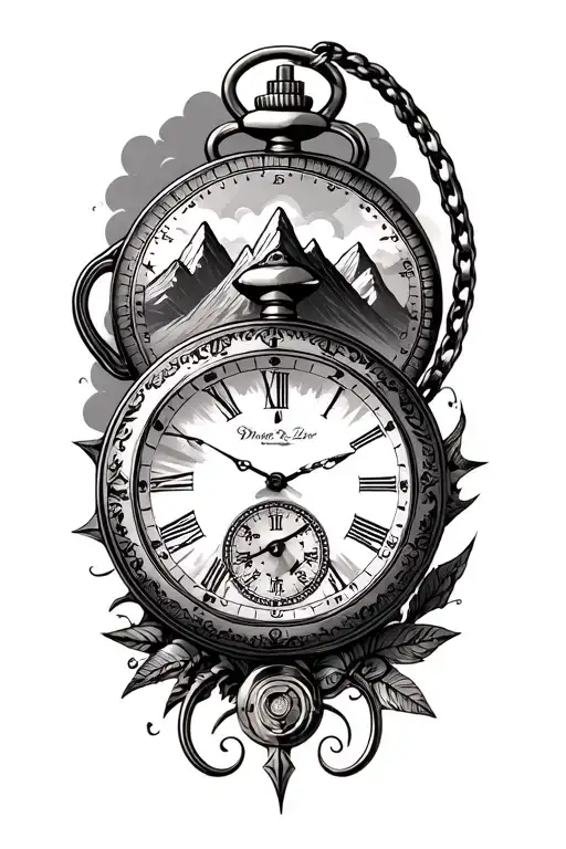 2 Pocket Watches Surrounded By Mountains And A Compas