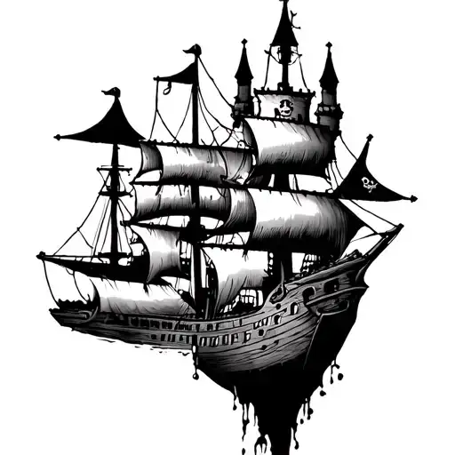 Castle With Pirate Ship Upside Down At The Bottom