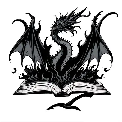 Dragon Silhouettes Flying Out Of Book Fineline Small