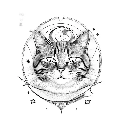 Cat With Stars And A Moon