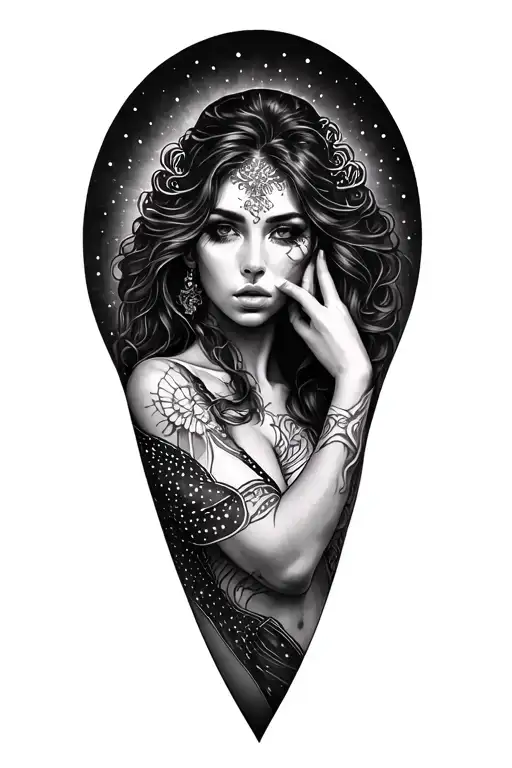 Create A Half Leg Sleeve For A Women Using Fine Line And Dots Technique