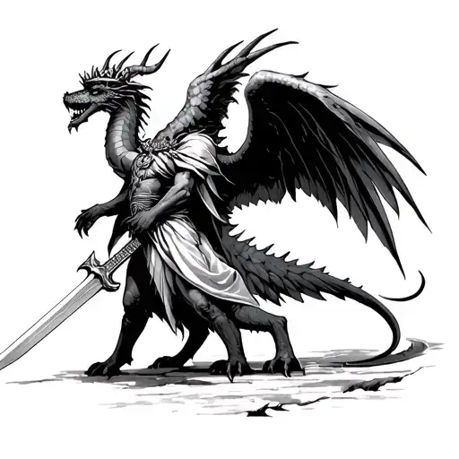 Archangel Slaying With His Sword A Seven-headed Dragon Dressed In A Diadem And With 10 Horns In All