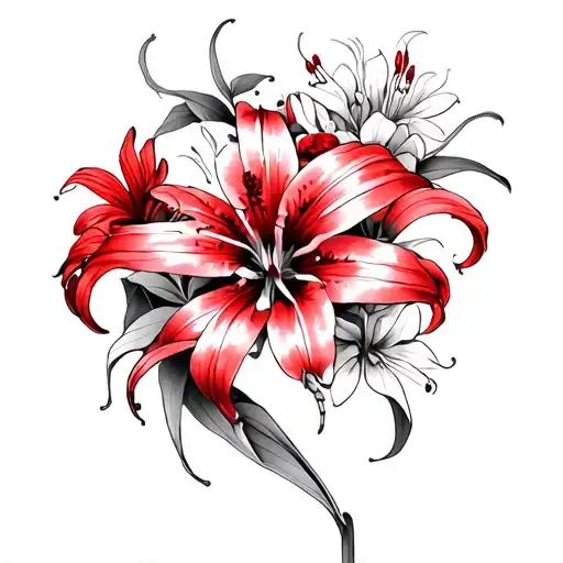 A Red Spider Lily With Flowers All Around It