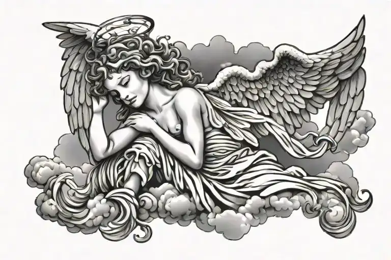 Angel Tattoo In Cloud Background