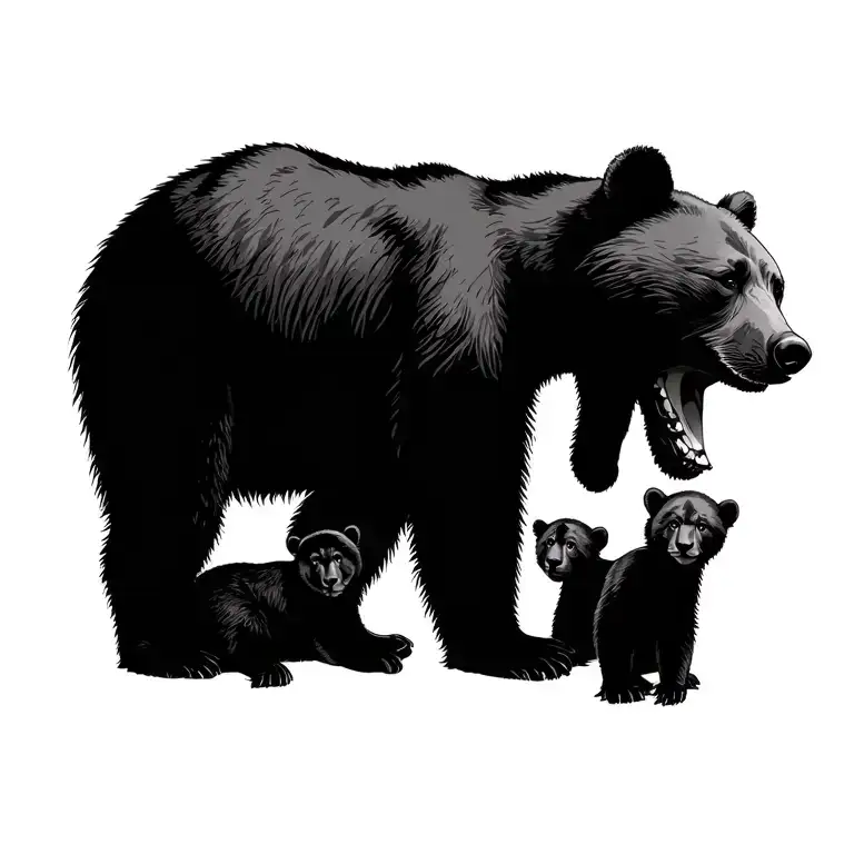 Mama Bear And Her Cubs Outline