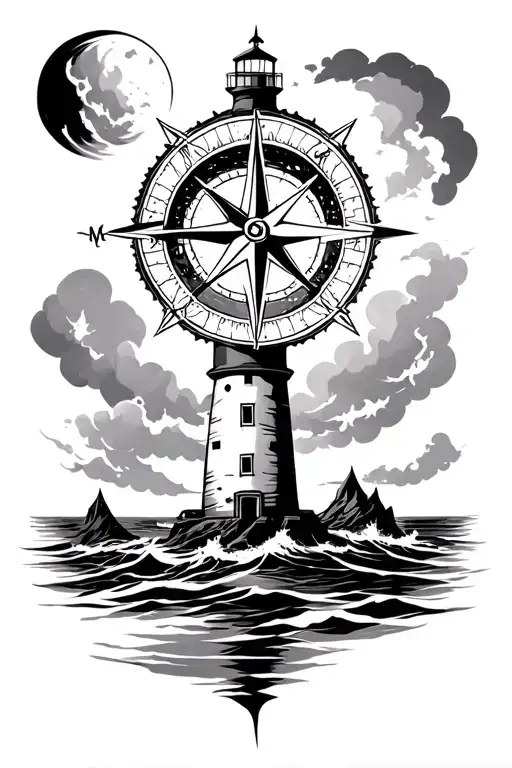 Compass And Lighthouse Guiding