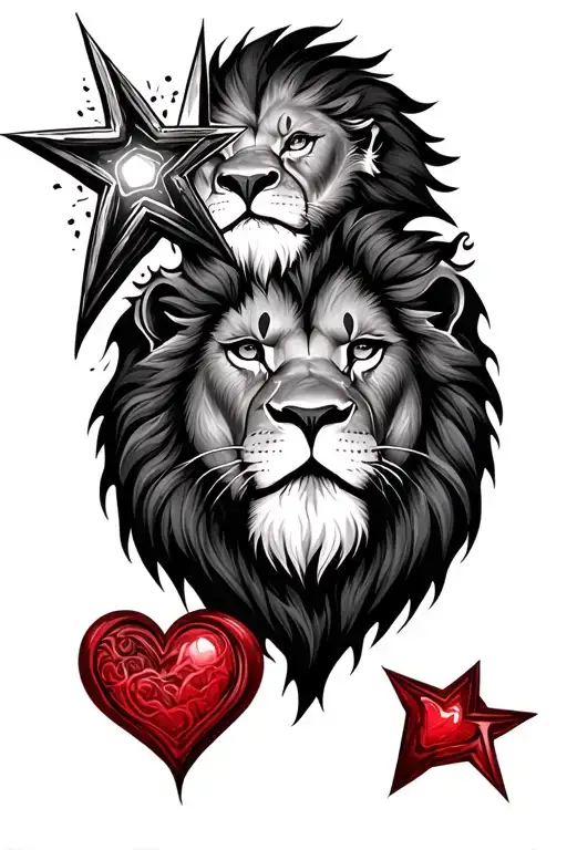 2 Little Hearts Around A Star And A Head Lion