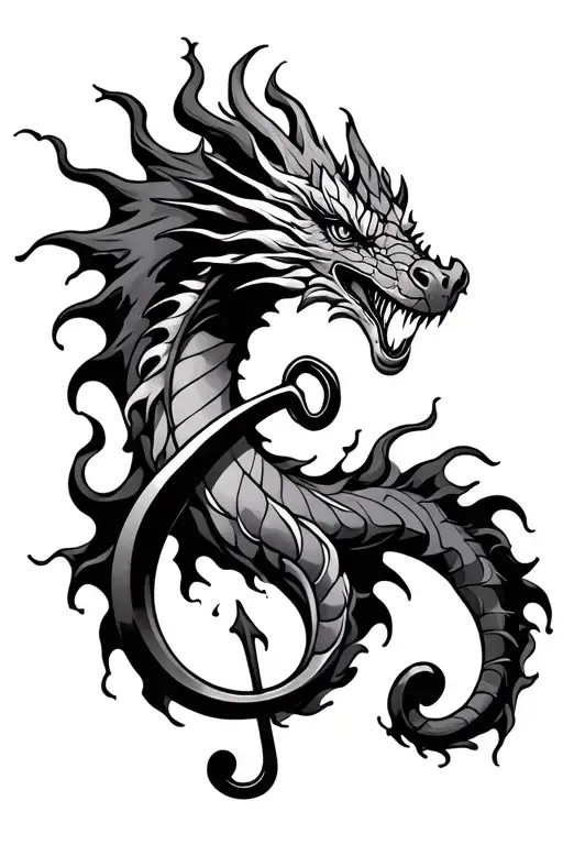 Dragon Treble Clef Breathing Fire Flames