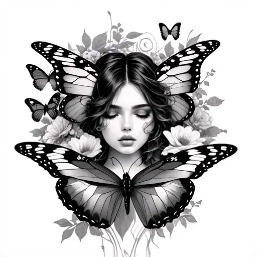 Floral Butterflies Surrounding Her